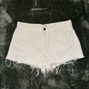 Carly Jean Los Angeles Denim Shorts Women Medium White Cotton Cut Off Frayed Hem